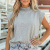 Orange Solid Color High Neck Cap Sleeve Loose Top