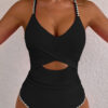 101800651-e8f5b87a364a2dfd.jpg Rose Red Ric Rac Trim Contrasted Patchwork Cutout One Piece Swimsuit