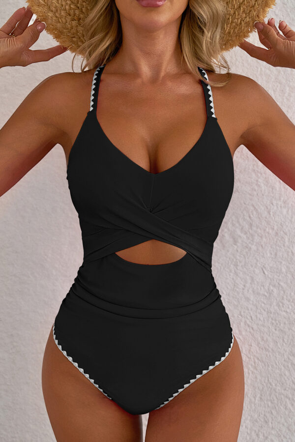 101800651-e8f5b87a364a2dfd.jpg Rose Red Ric Rac Trim Contrasted Patchwork Cutout One Piece Swimsuit