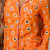 Orange Halloween Print Lapel Shirt Long 2pcs Pajama Set