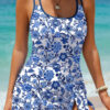 Blue Crossed Back Floral Print Asymmetric Knot Side One Piece Swimsuit