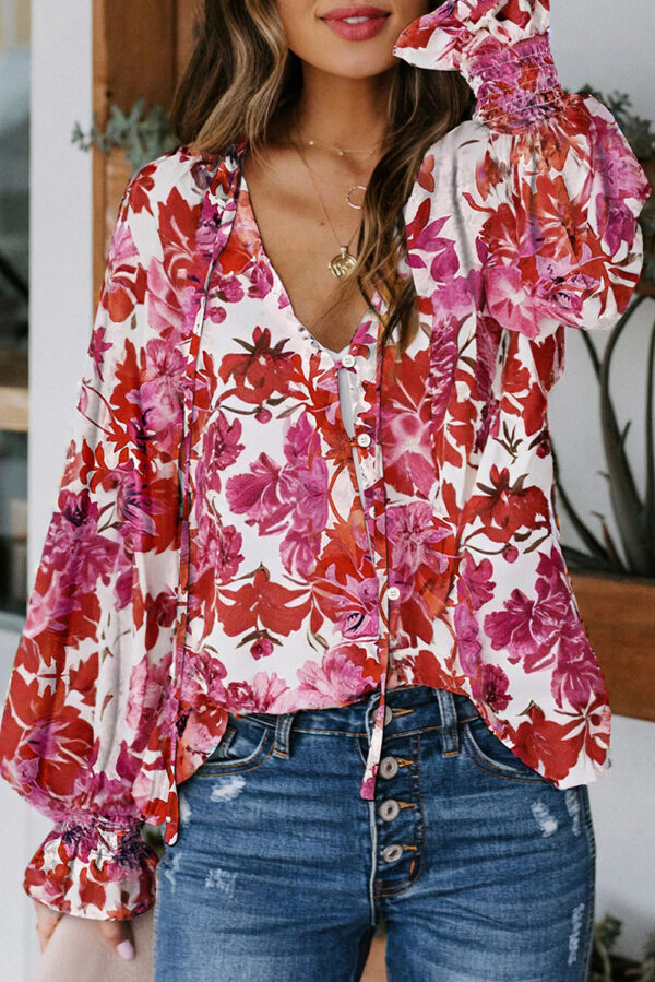 Blue Cakewalk Floral Smocked Blouse