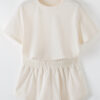 Beige 2pcs Cropped Tee and Ruffle High Waist Skort Set