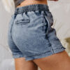 Dusk Blue Drawstring Elastic Waistband Pocketed Denim Shorts
