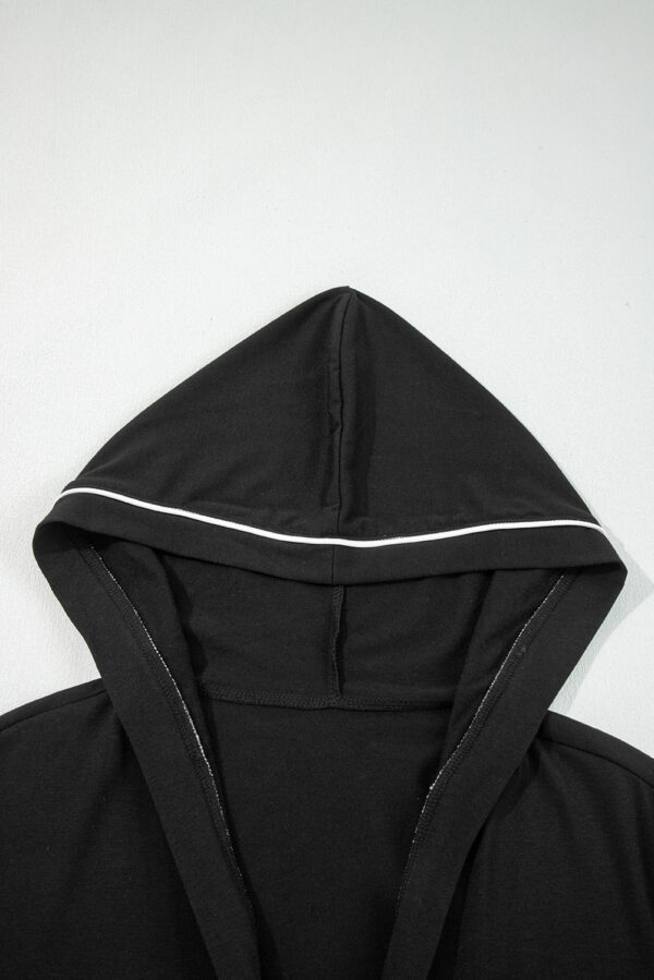 Black Contrast Trim Hooded Lounge Cardigan and Pants Set