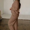 Light Grey Polo Collar V Neck Pullover and Drawstring Sweatpants Set