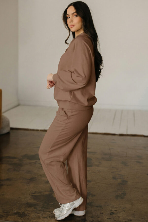Light Grey Polo Collar V Neck Pullover and Drawstring Sweatpants Set