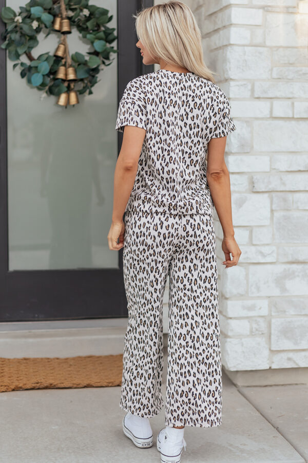 Pink Leopard Print Casual Tee and Pants 2pcs Outfit
