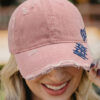 Light Pink NEVER GIVE UP Cotton Distressed Baseball Cap
