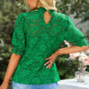 Green High Neck Lace Short Sleeve Blouse