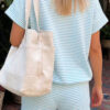 Pink Stripe Cuffed Sleeve Contrast Mock Neck Tee Casual 2pcs Short Set