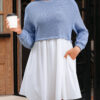 Sky Blue Stripe Patchwork Pleated High Waist Loose Mini Dress