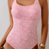 Pink Corded Flower Texture Spaghetti Straps Halterneck One Piece Swimsuit
