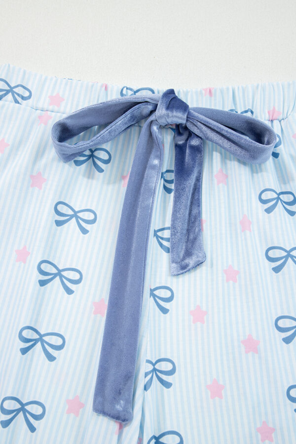 101730071-f40ee9a8f77a1644.jpg Sky Blue Stripe Bow Star Print Tied Detail 2pcs Lounge Set