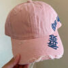 Light Pink NEVER GIVE UP Cotton Distressed Baseball Cap