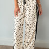 Beige Leopard Print Side Stripe Detail Loose Drawstring Pants