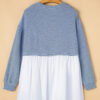 Sky Blue Stripe Patchwork Pleated High Waist Loose Mini Dress