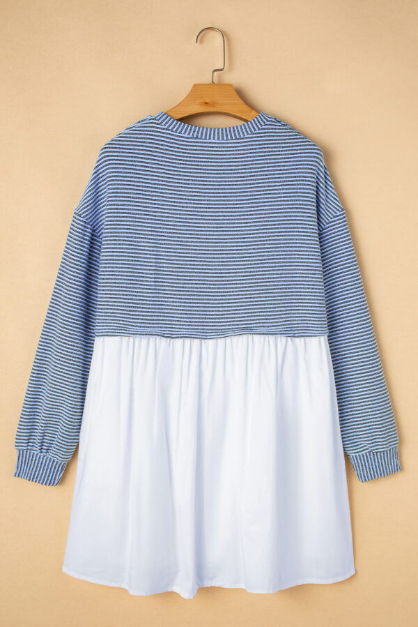 Sky Blue Stripe Patchwork Pleated High Waist Loose Mini Dress