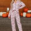 Pink Halloween Eve Haunted Honey Bat Print Pajama Set