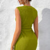 Spinach Green Solid Color Textured Ruched Side Bodycon Tank Dress