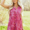 Pink Leopard Denim Buttoned Shift Sleeveless Dress