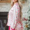 Pink Mixed Floral Print Contrast Piping Trim Satin Tie 2pcs Pajama Set