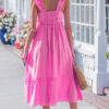 Bonbon Solid Color Ruffle Trim High Waist Sleeveless Maxi Dress