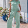 Racing Red Solid Color Cropped Tank Top and Jogger Pants Set