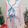 Pink Bow Tie Front Christmas Nutcracker Long Sleeve Shirt Shorts Pajama Set