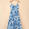 Sky Blue Twisted Bust Spaghetti Straps Backless Floral Maxi Dress