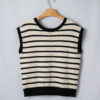 Black Stripe Bow Applique Short Sleeve Sweater