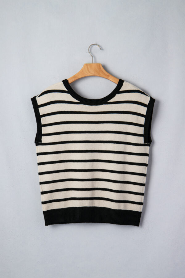 Black Stripe Bow Applique Short Sleeve Sweater