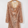Gold Sequined Long Sleeve Cutout Back Mini Dress