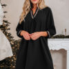 Black Contrast Trim V Neck Bracelet Sleeve Shift Mini Dress