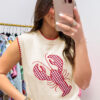 Beige Plaid Crawfish Crew Neck Knit Sweater Vest