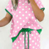 Pink Polka Dot Contrast Edge Casual Short Set
