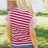 Red Stripe Patchwork Round Neck T Shirt