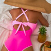 101800615-fc104f0b73b048d0.jpg Rose Red Ric Rac Trim Contrasted Patchwork Cutout One Piece Swimsuit