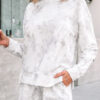 Beige Maple Camo Print Pullover Top and Elastic Waist Casual Short Set