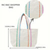 White Colorful Ricrac Detail Canvas Tote Bag