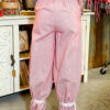 Red Stripe Contrast Lace Ribbon Tie Detail Wide Leg Pants