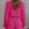 Rose Tie Knot V Neck Puff Long Sleeve Romper