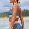 Dusk Blue Colorful Stitch Border Detail 2pcs High Waist Bikini Swimsuit