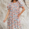 Apricot Bohemian Floral Print Short Puff Sleeve Mini Dress
