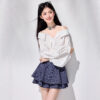 One-Shoulder V-Neck Blouse with Puff Sleeves  Irregular Strap Top Casual Office Wear