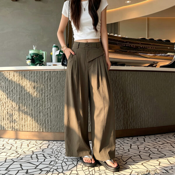 586266653 Casual Loose Wide-Leg Pants with Elastic Waistband, Breathable and Stylish Trousers for Everyday Wear