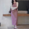 586265703 Round Neck Sleeveless Tie Waist Casual Office Wear