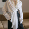 586265629 Fashion niche irregular splicing ribbon shirt for women