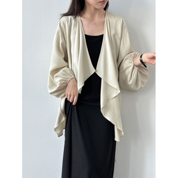 588005637 Irregular Drawstring Drapey Open Front Cardigan Coat