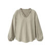 588005112 Lace Trim V-Neck Lantern Sleeve Elegant Youthful Commute Top Shirt